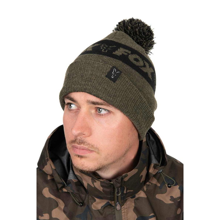 Шапка Fox Collection Bobble - Green & Black CHH022