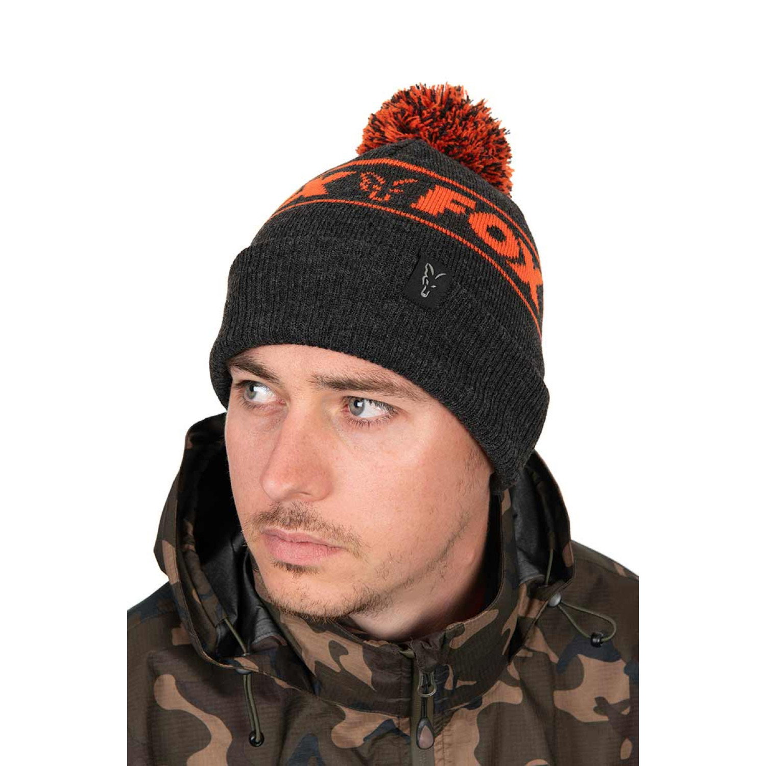 Шапка Fox Collection Bobble - Black & Orange CHH021