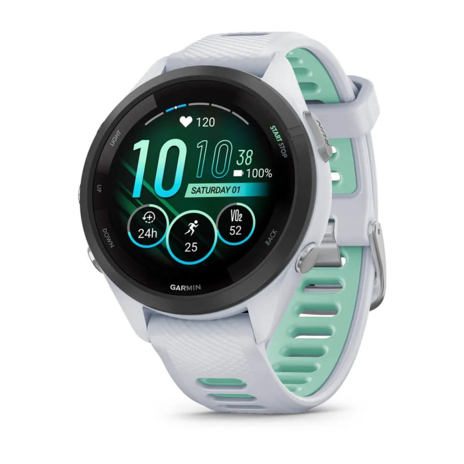 Forerunner® 265S - Black безел с Whitestone корпус и Whitestone/Neo Tropic силиконова каишка