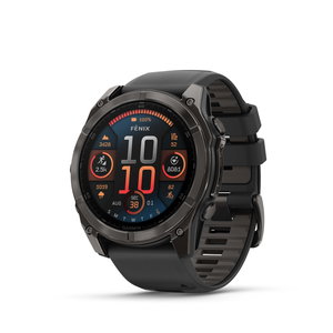 FĒNIX® 8 - 51 мм, AMOLED - FĒNIX® 8 - 51 мм, AMOLED, Sapphire - Carbon Gray DLC Titanium с Black/Pebble Gray силиконова каишка