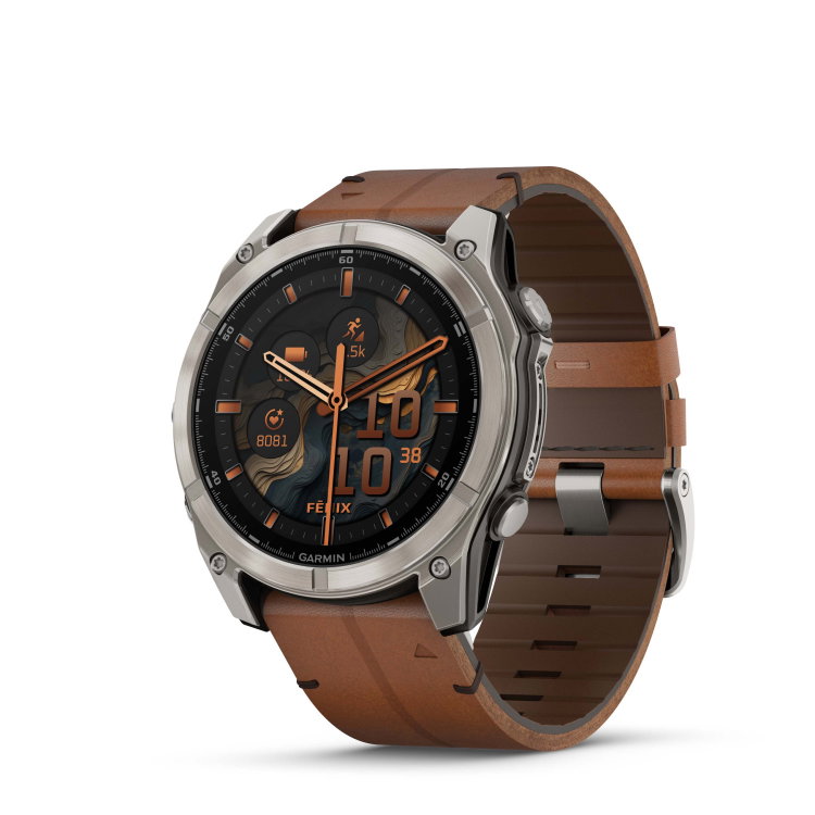 FĒNIX® 8 - 51 мм, AMOLED - FĒNIX® 8 - 51 мм, AMOLED, Sapphire - Titanium с Chestnut кожена каишка