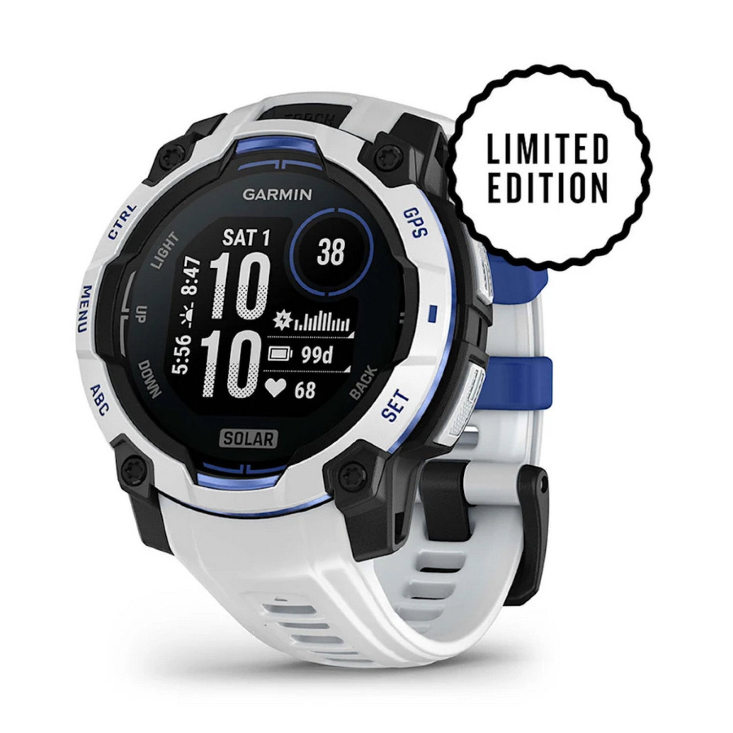 Instinct® 3 – 45 мм, Solar - Instinct 3 – 45 мм, Solar - Whitestone с Whitestone/Bolt Blue каишка