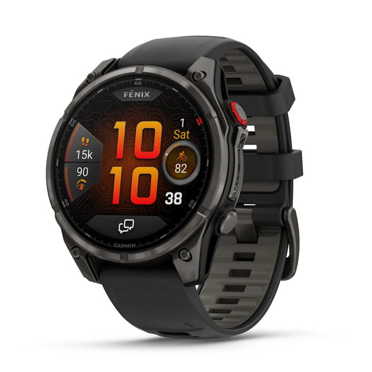 fēnix® 8 Pro – 47 мм, AMOLED - fēnix® 8 Pro – 47 mm, AMOLED, Sapphire - Carbon grey DLC titanium с Black/pebble grey силиконова каишка